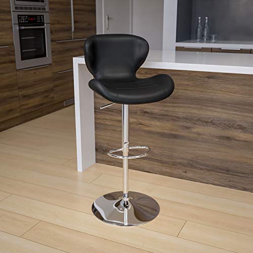 Flash Furniture 现代黑色乙烯基可调节高度吧凳，带镀铬底座