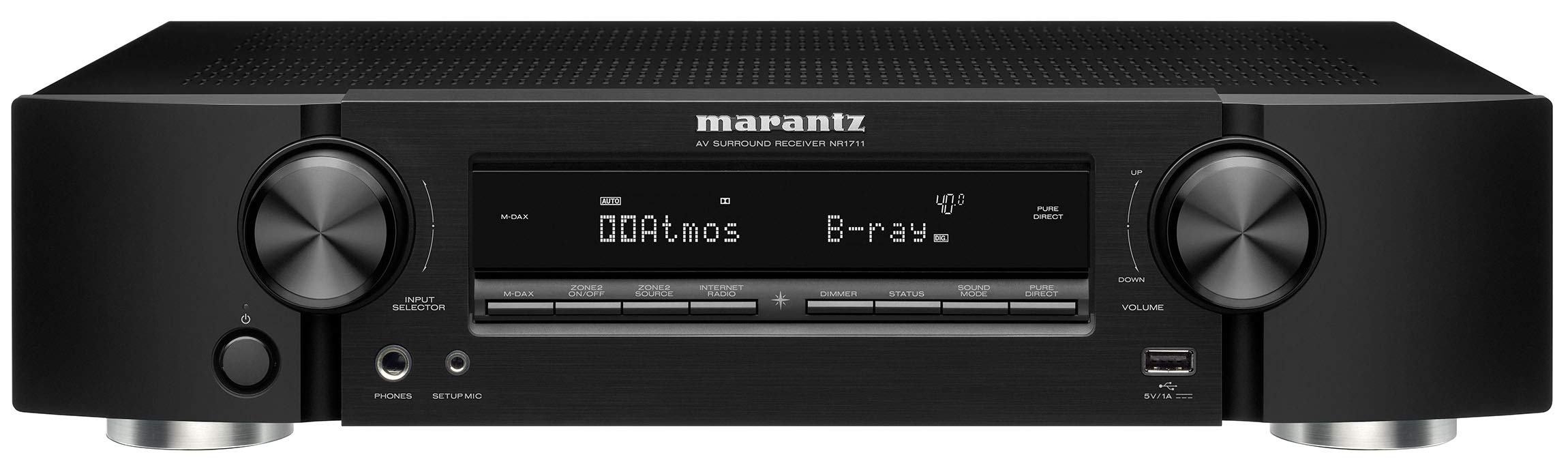 Marantz NR1711 8K 超薄 7.2 通道超高清 AV 接收器（2020 型号）Wi-Fi、蓝牙、HEOS 内置、Alexa 和智能家居自动化 - 8K HDMI 视频和多房间流媒体，黑色