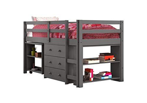 Donco Kids 低阁楼床，带书桌，双床，深灰色