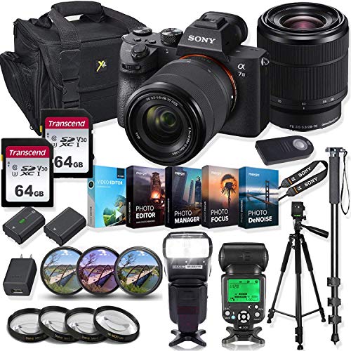 Sony Alpha a7 III Mirrorless Digital SLR Camera with 28-70mm Lens Kit + Prime TTL Accessory Bundle with 128GB Memory & Photo/Video Editing Software