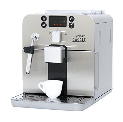 Gaggia Brera银色超级自动咖啡机。拿铁和卡布奇诺饮料的Pannarello魔杖泡沫。预先研磨或全豆咖...