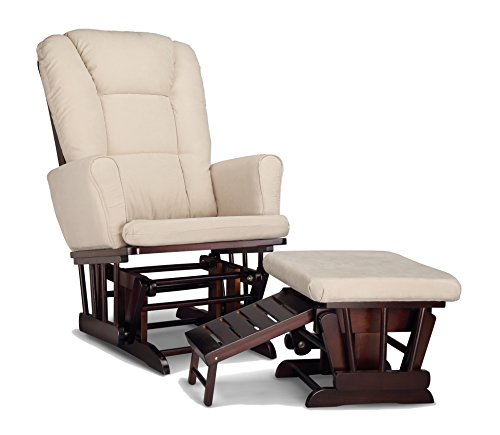 Stork Craft Graco Sterling半软垫滑翔机和护理脚垫，带奥斯曼浓缩咖啡/米色可清洁软垫舒适摇椅