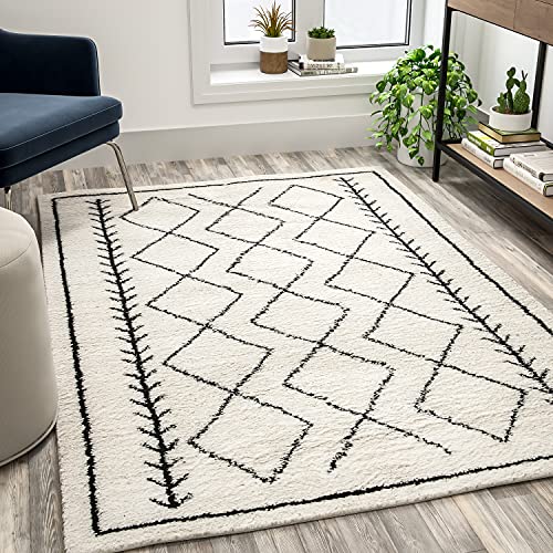Flash Furniture 粗毛风格钻石格子地毯 - 5' x 7' - 木炭色/象牙色聚酯纤维 (PET)
