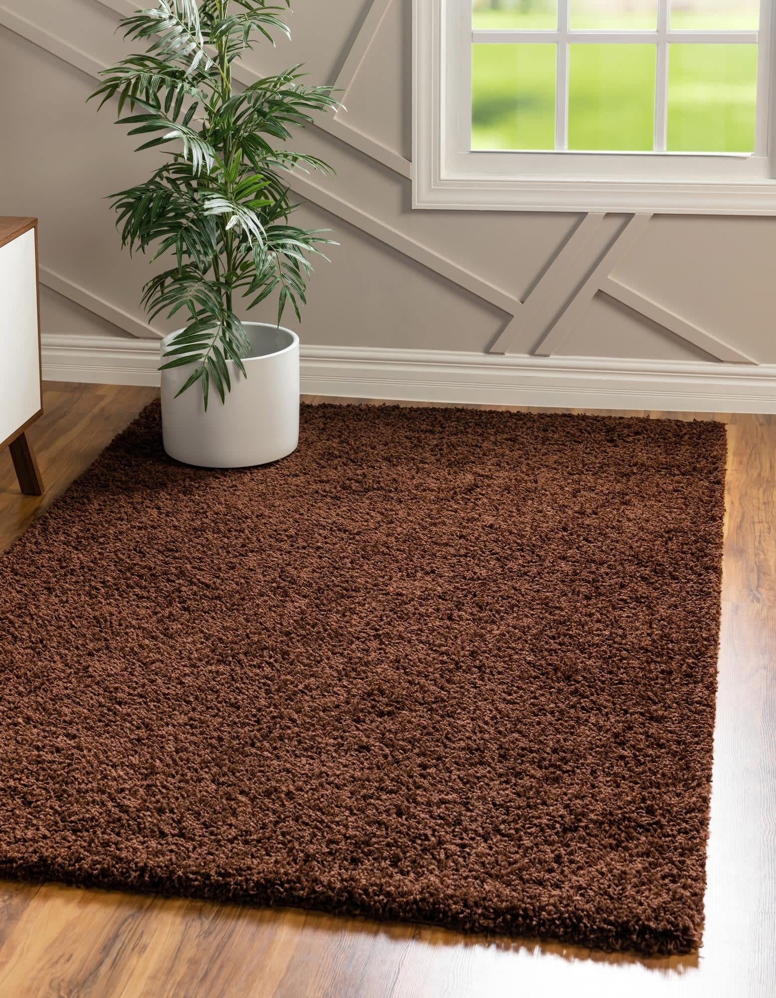 Unique Loom 纯色粗毛收集区域地毯（7'1'x 10'，巧克力棕色）