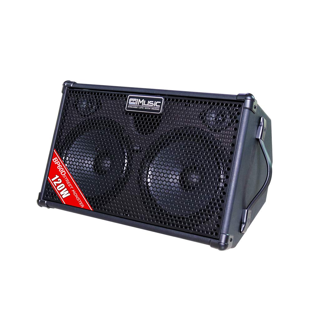 COOLMUSIC BP60D 120W 电池供电原声吉他放大器 - 便携式蓝牙扬声器，带混响合唱延迟效果，7 个输入