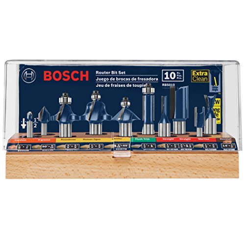 Bosch RBS010 1/2 英寸和 1/4 英寸柄硬质合金刀头通用专业铣刀钻头套装，10 件套...