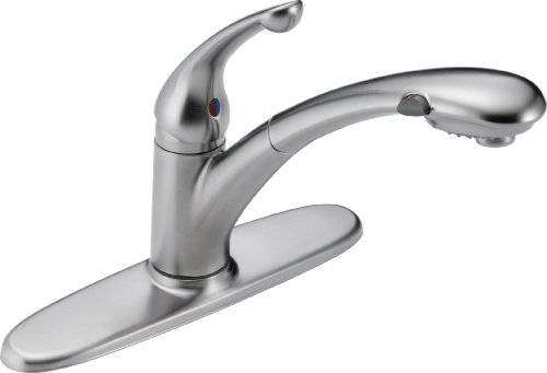 Delta Faucet 特色单把手厨房水槽龙头，带拉出式喷雾器，北极不锈钢470-AR-DST