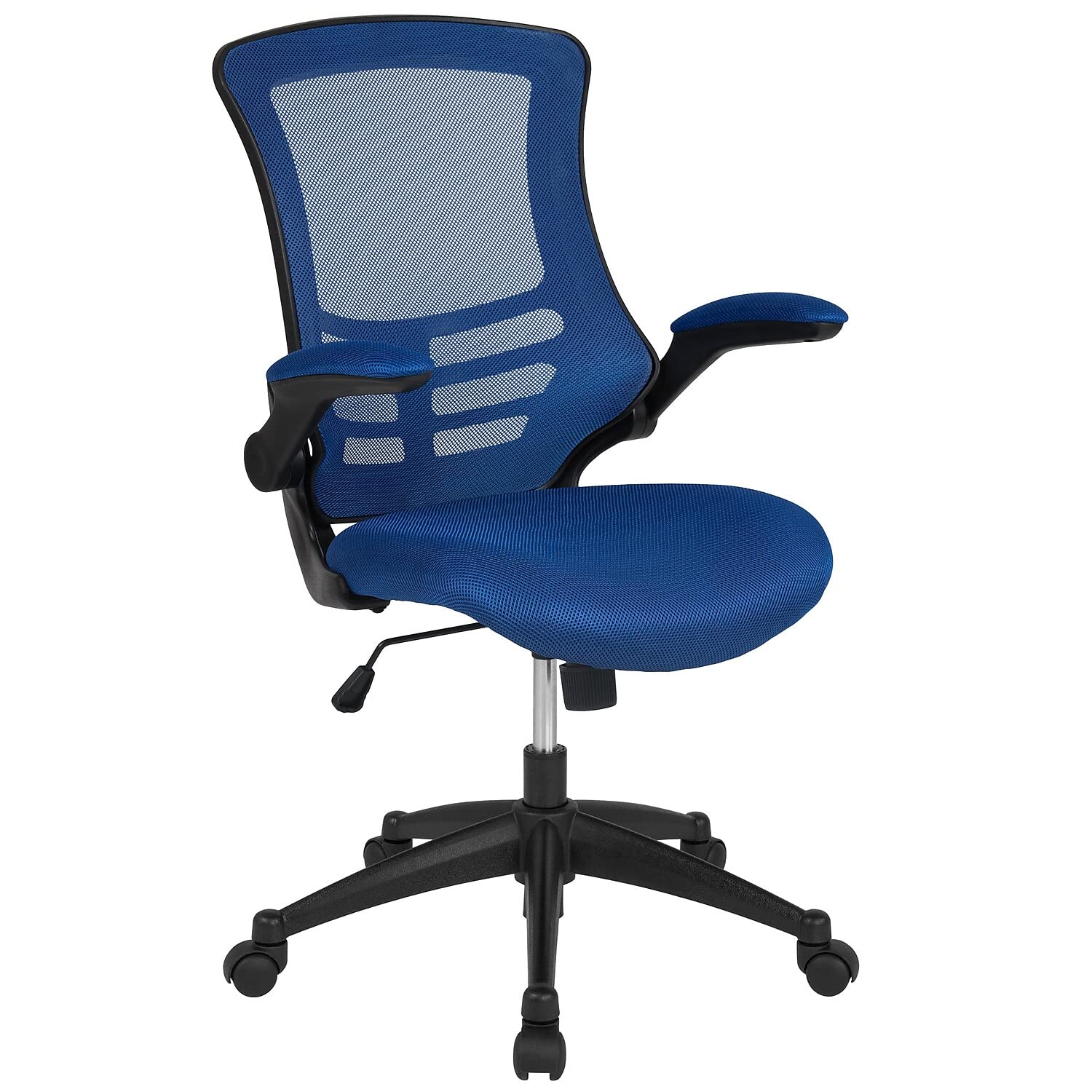 Flash Furniture Kelista 中靠背蓝色网状旋转人体工学办公椅，带翻转臂