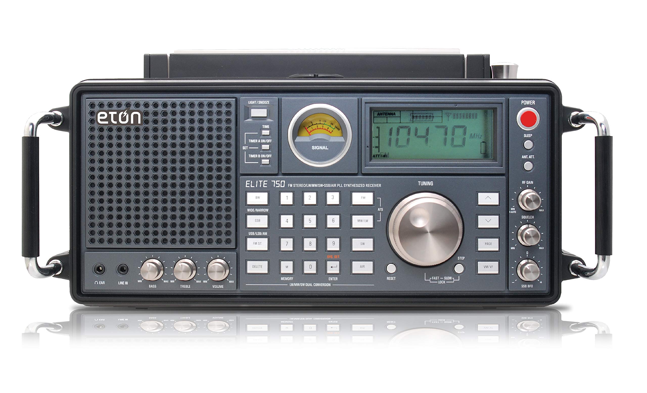 Eton - Elite 750，经典 AM/FM/LW/VHF/短波收音机，带单边带、360 度旋转 AM 天线、1000 个频道、备用电池组、做好准备的承诺