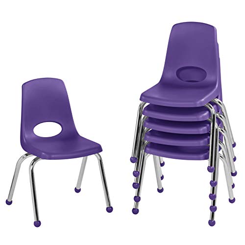 Factory Direct Partners FDP 14' 学校叠放椅，带镀铬钢腿和滚珠滑轨的叠放学生座椅；适用于家庭学习或课堂 - 紫色（6 件装）
