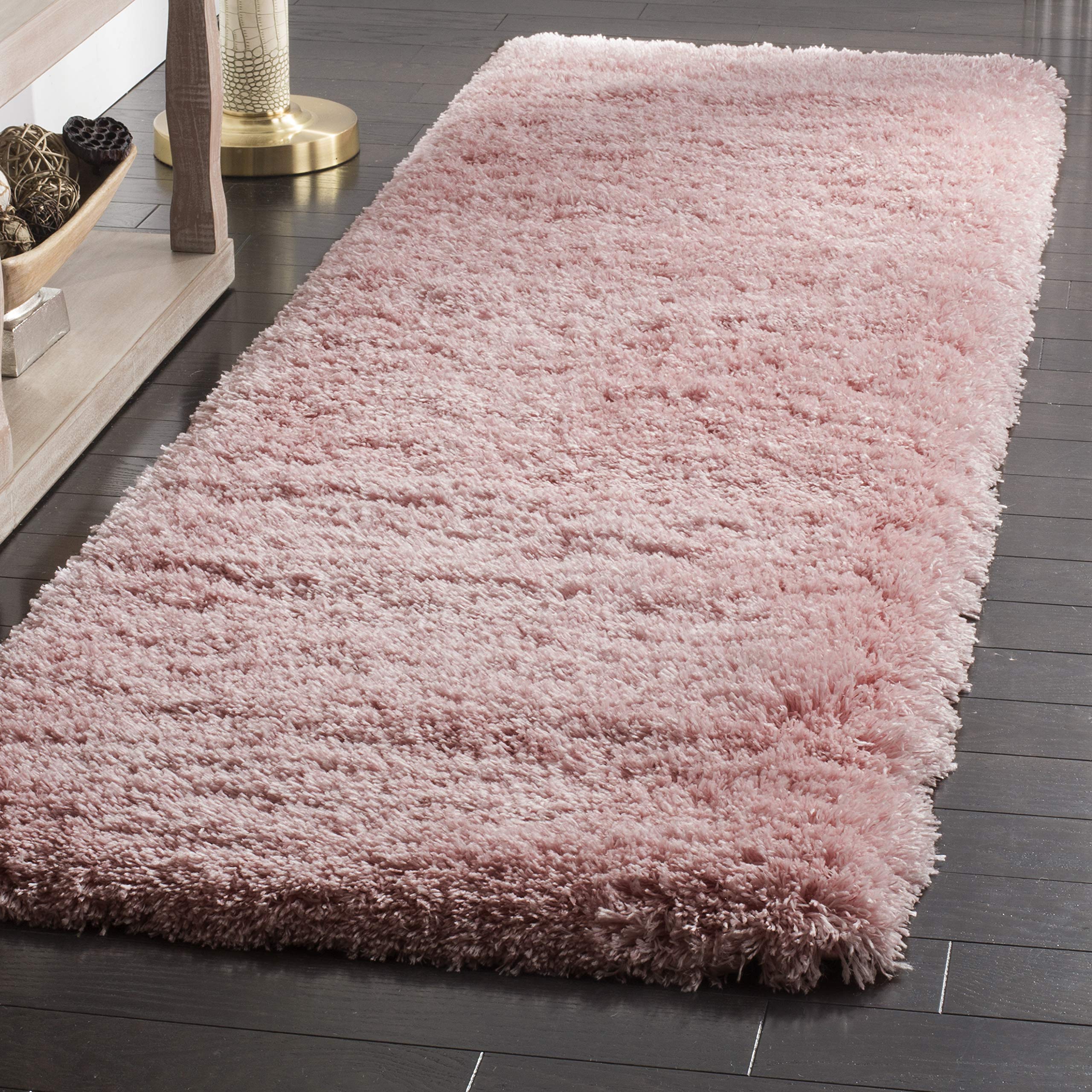  Safavieh Polar Shag 系列长条地毯 - 2 英尺 3 英尺 x 6 英尺，浅粉色，纯色迷人设计，不脱落且易于护理，3 英寸厚，非常适合客厅、卧室的人流密集区域...