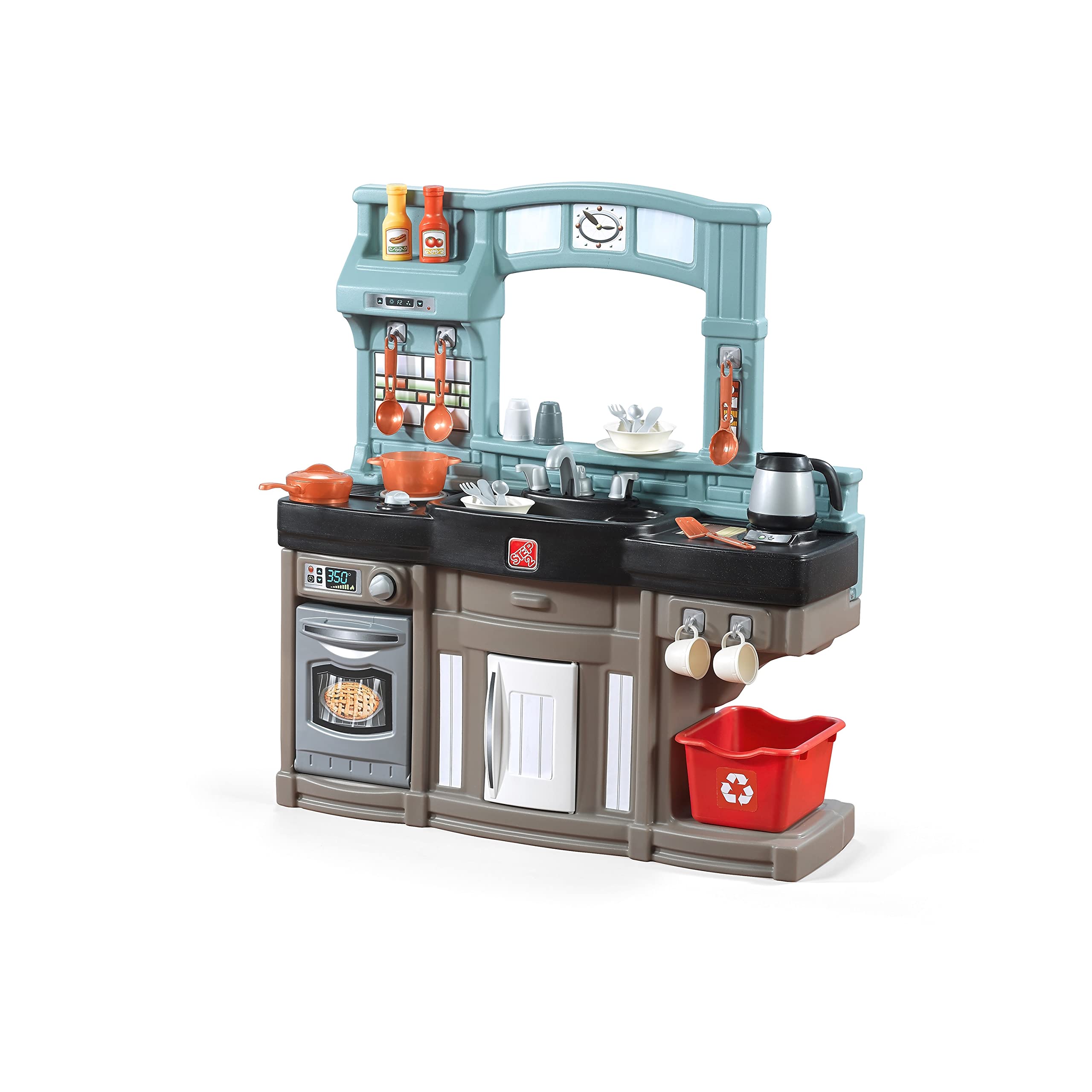 Step2 Best Chefs 儿童厨房套装包括 25 个玩具厨房配件、互动功能，可实现逼真的假装游戏室内/室外幼儿玩具套装尺寸：35.8 高 x 34.4 宽 x 11.5 深