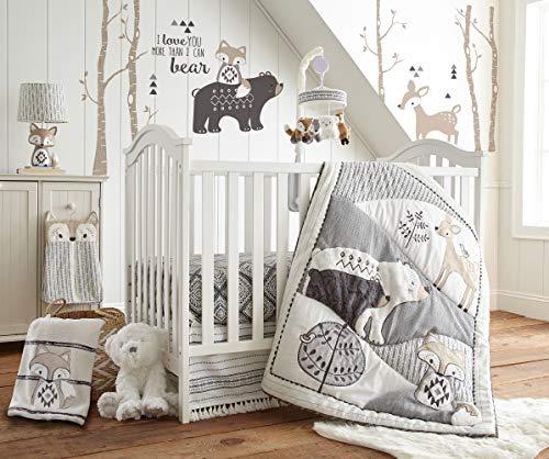 Levtex 婴儿-Bailey婴儿床套装-婴儿托儿所套装-木炭，灰褐色，白色-中性森林主题-5件套包括被子，...