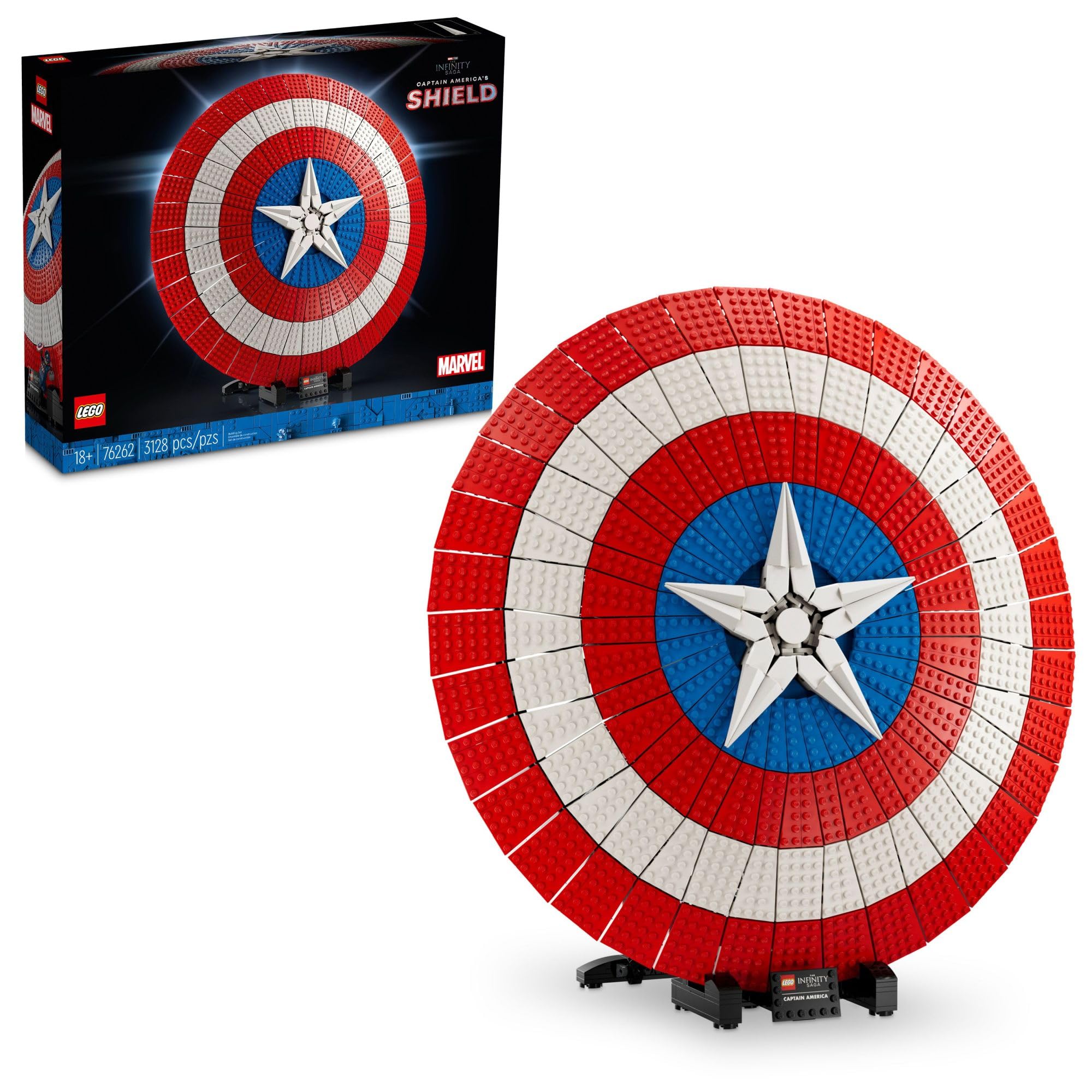 LEGO Marvel 美洲队长盾牌 76262 成人模型套装，美国队长标志性盾牌的收藏复制品，这款迪士尼 M...