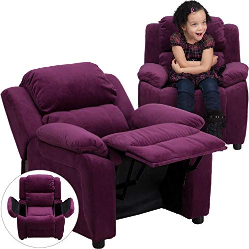 Flash Furniture 豪华软垫当代紫色超细纤维儿童躺椅，带储物臂...