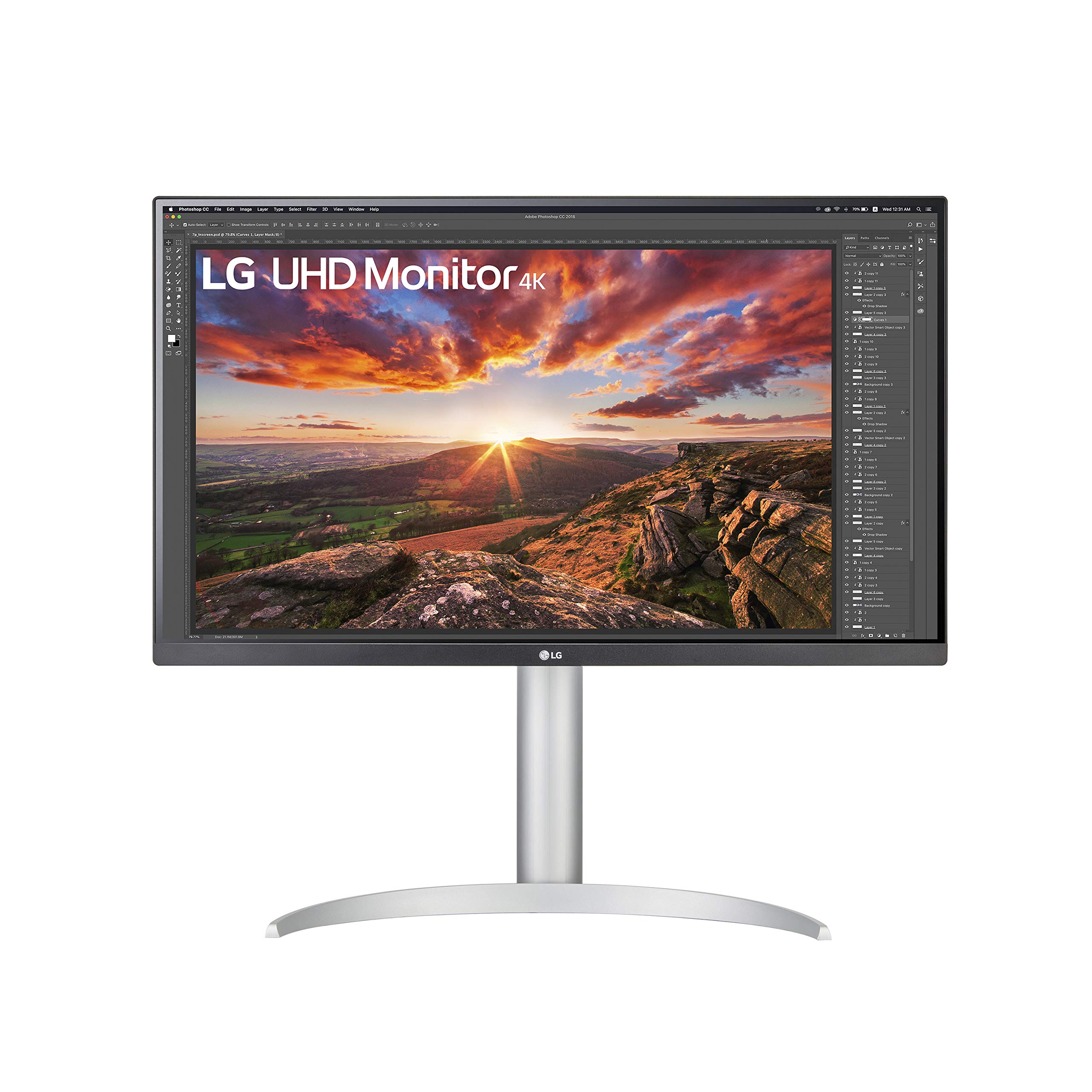 LG 27UP850-W 显示器 27 UHD (3840 x 2160) IPS 显示屏，VESA DisplayHDR 400，DCI-P3 95% 色域，USB-C，3 边虚拟无边框显示屏，高度/旋转/倾斜可调支架 - 银色