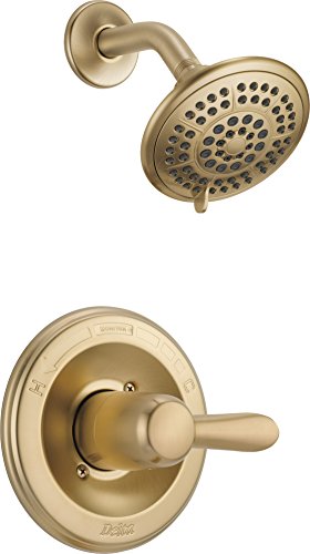 Delta Faucet Lahara 14 系列单把淋浴龙头，带 5 喷淋触摸清洁淋浴喷头的淋浴装饰套件，香槟青铜色 T14238-CZ（不含阀门）