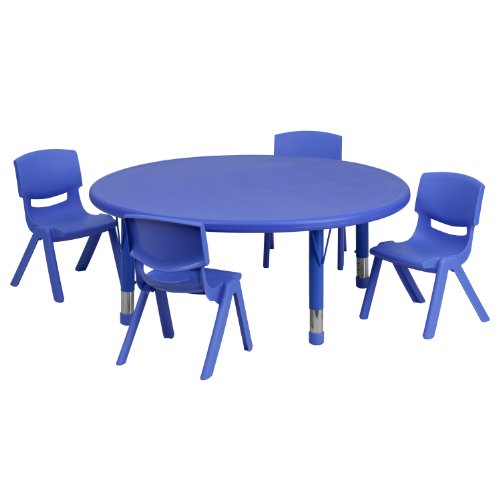 Flash Furniture 45 英寸圆形塑料高度可调活动桌套装带 4 张椅子...