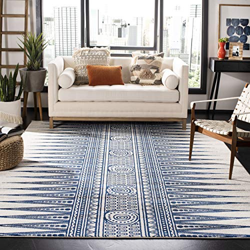 Safavieh Evoke Collection EVK226C现代波西米亚风地毯，9'x 12'，象牙色/蓝色