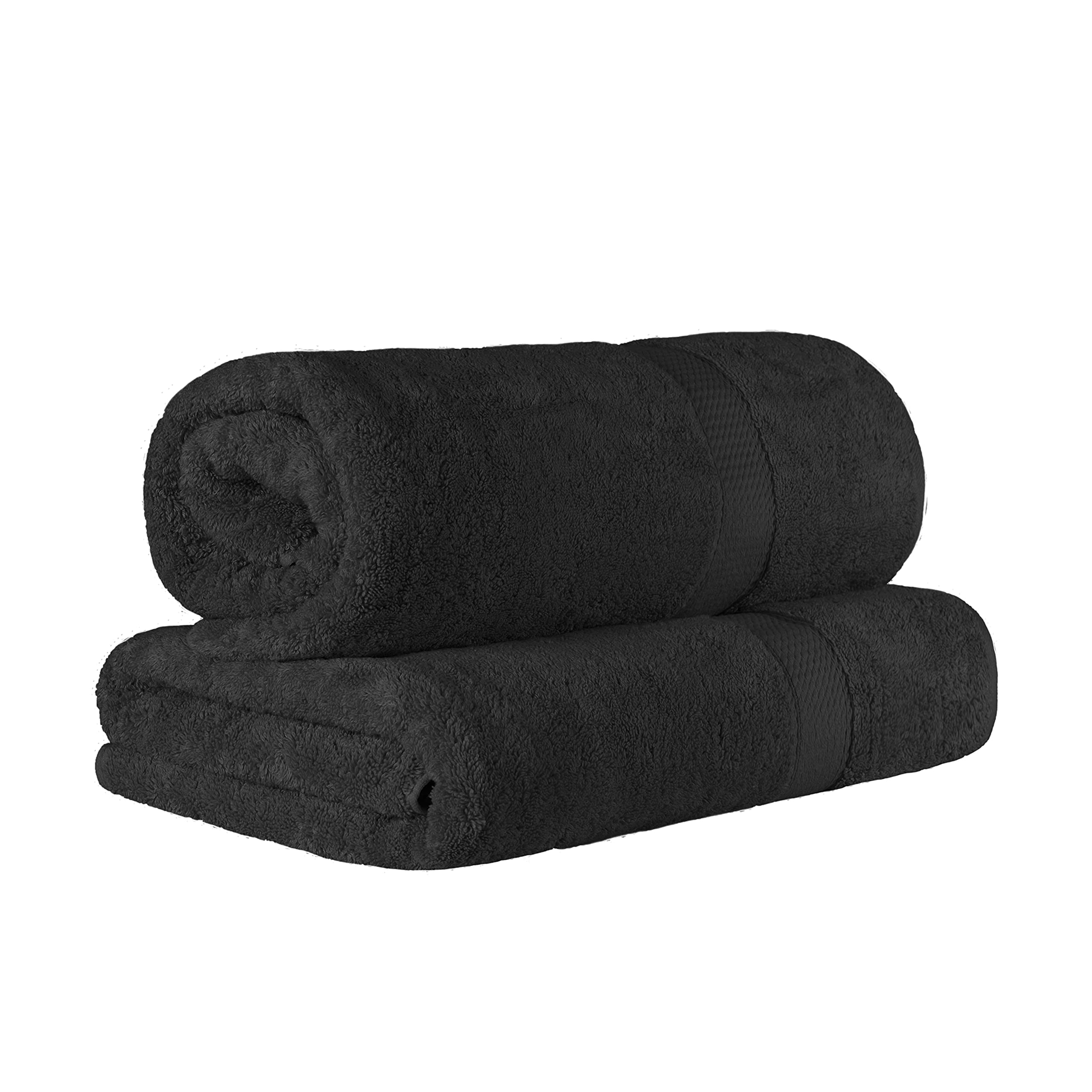 SUPERIOR 埃及棉 2 件套纯色浴巾套装，浴巾 34 x 68，800 GSM，2 件套，黑色...