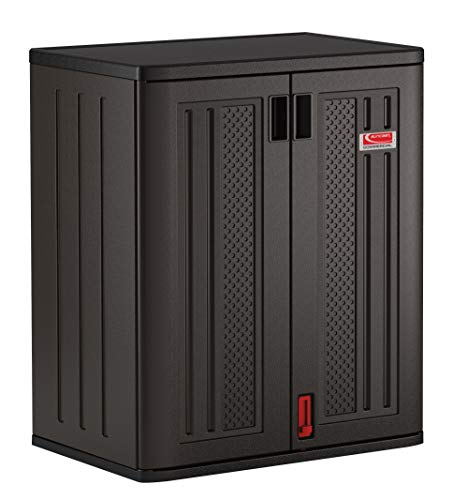Suncast Commercial 黑色吹塑高 2 层储物棚柜，适合室内或室外使用