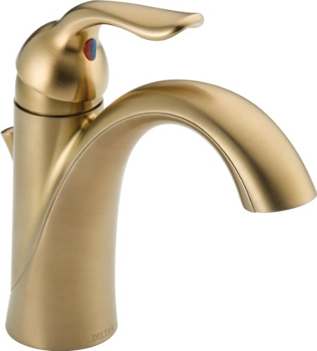 Delta Faucet Lahara 单孔浴室水龙头，金色浴室水龙头，单手柄，钻石密封技术，金属排水组件，香槟古铜色 538-CZMPU-DST