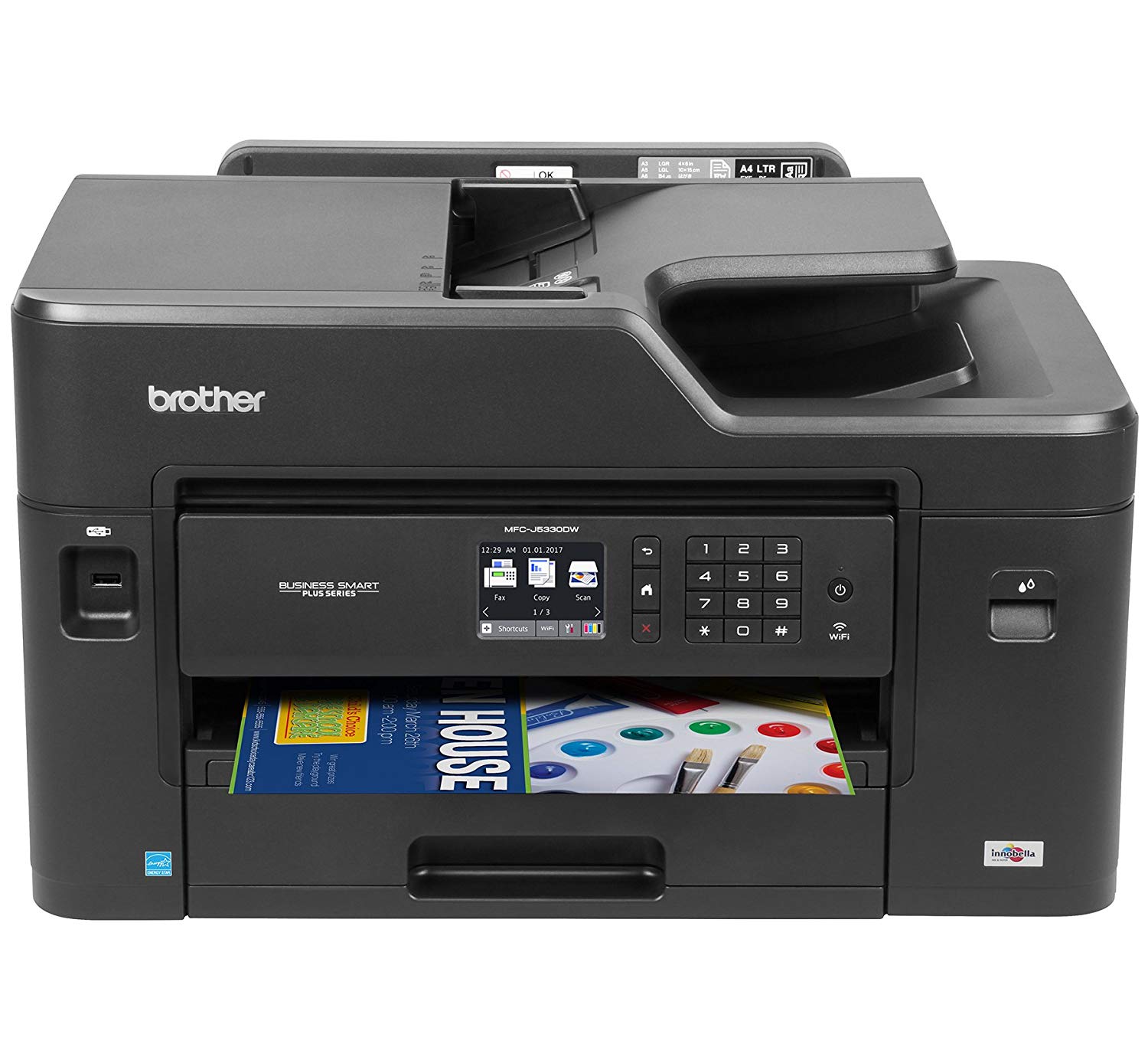 Brother Printer 带有扫描仪，复印机和传真机的MFCJ5330DW无线彩色打印机...