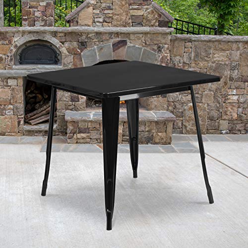 Flash Furniture 商业级 31.5 英寸方形黑色金属室内外桌子...