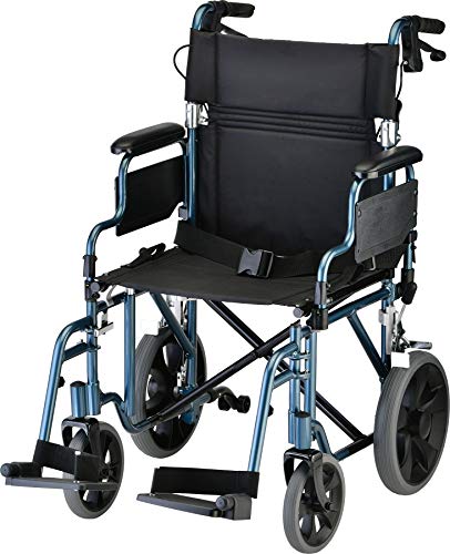 NOVA Medical Products 带锁紧手刹的NOVA轻型运输椅，12个？后轮，可拆卸和翻转臂，易于转移，包括防倒车，蓝色