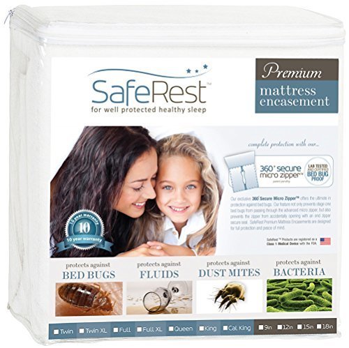 SafeRest 拉链床垫保护罩 - 高级防水床罩 - 透气、无噪音、可水洗床垫套