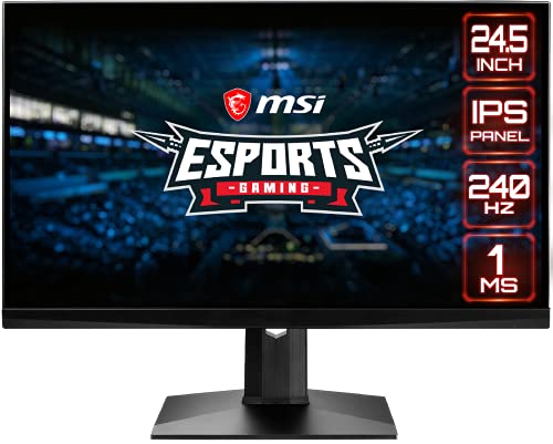 MSI 24.5 FHD (1920 x 1080) 防眩光超窄边框 240Hz 1ms 16:9 HDMI/DP/USB 高度调节 G-Sync 兼容 IPS 游戏显示器 (OPTIX MAG251RX)，黑色