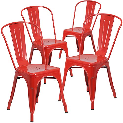 Flash Furniture 4包 红色金属室内外可堆叠椅子...