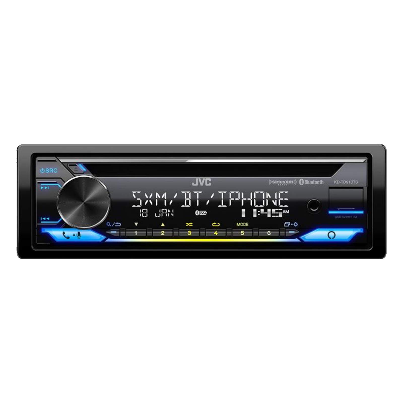 JVC KD-TD91BTS 蓝牙汽车立体声接收器，带 USB 端口 2 行 LCD 显示屏、AM/FM 收音机 CD 和 MP3 播放器 - 支持 Amazon Alexa 的单 DIN - 13 频段均衡器（黑色）