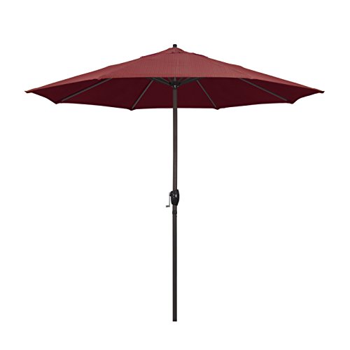 California Umbrella 9英寸圆形铝制市场伞，曲柄升降机，自动倾斜，青铜杆，露台Adobe Olefin