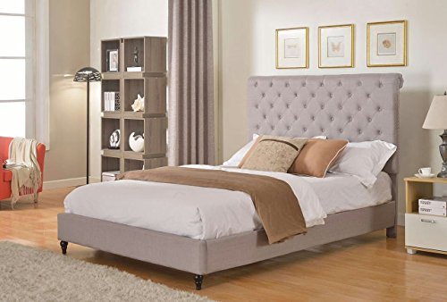 Home Life 布料浅灰色银色亚麻布 51 英尺高床头板平台床带板条 - 整床包含 5 年保修 008