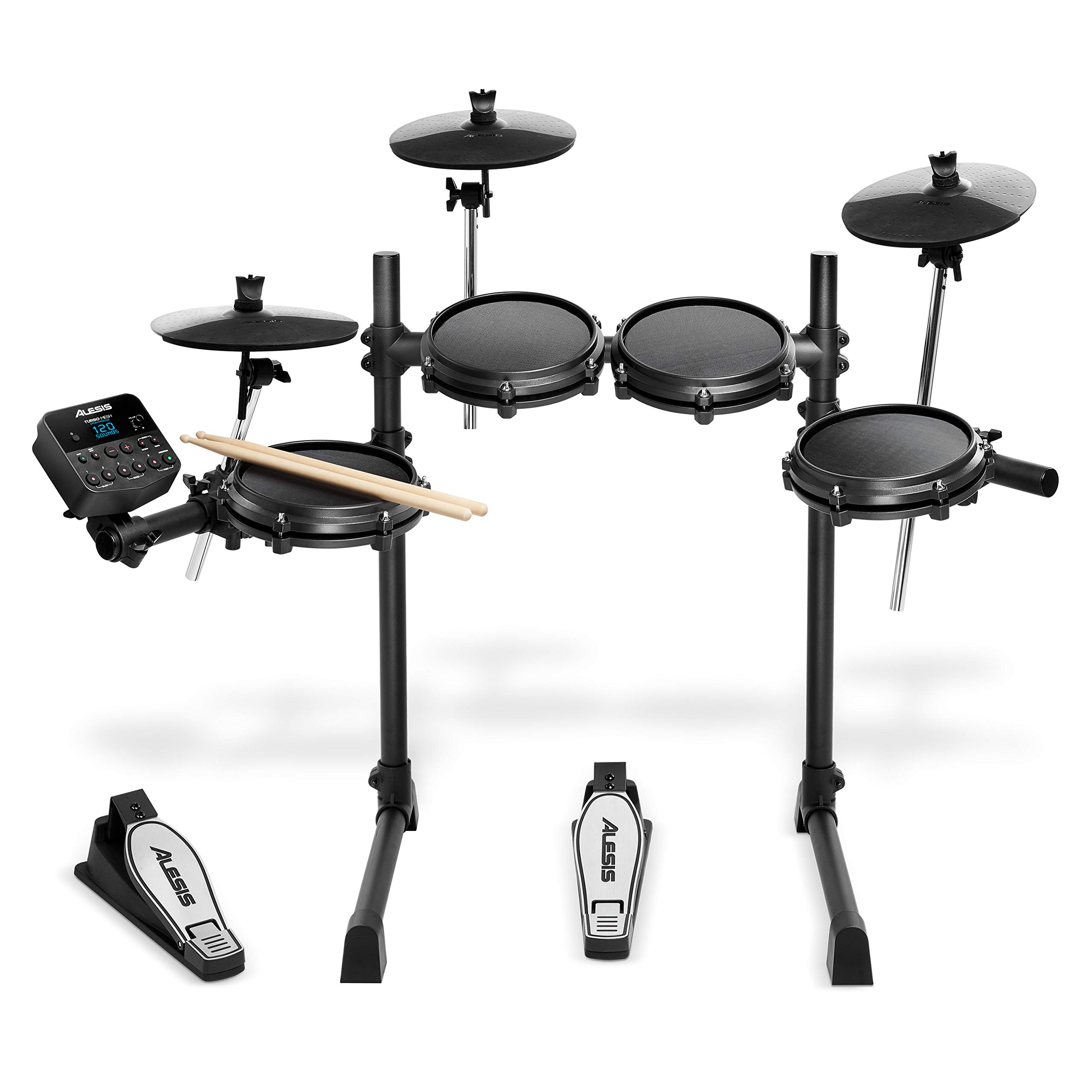 Alesis Drums Turbo Mesh 套件 - 七件式网状电动鼓组，具有 100 多种声音、30 个伴奏曲目、鼓棒和连接电缆