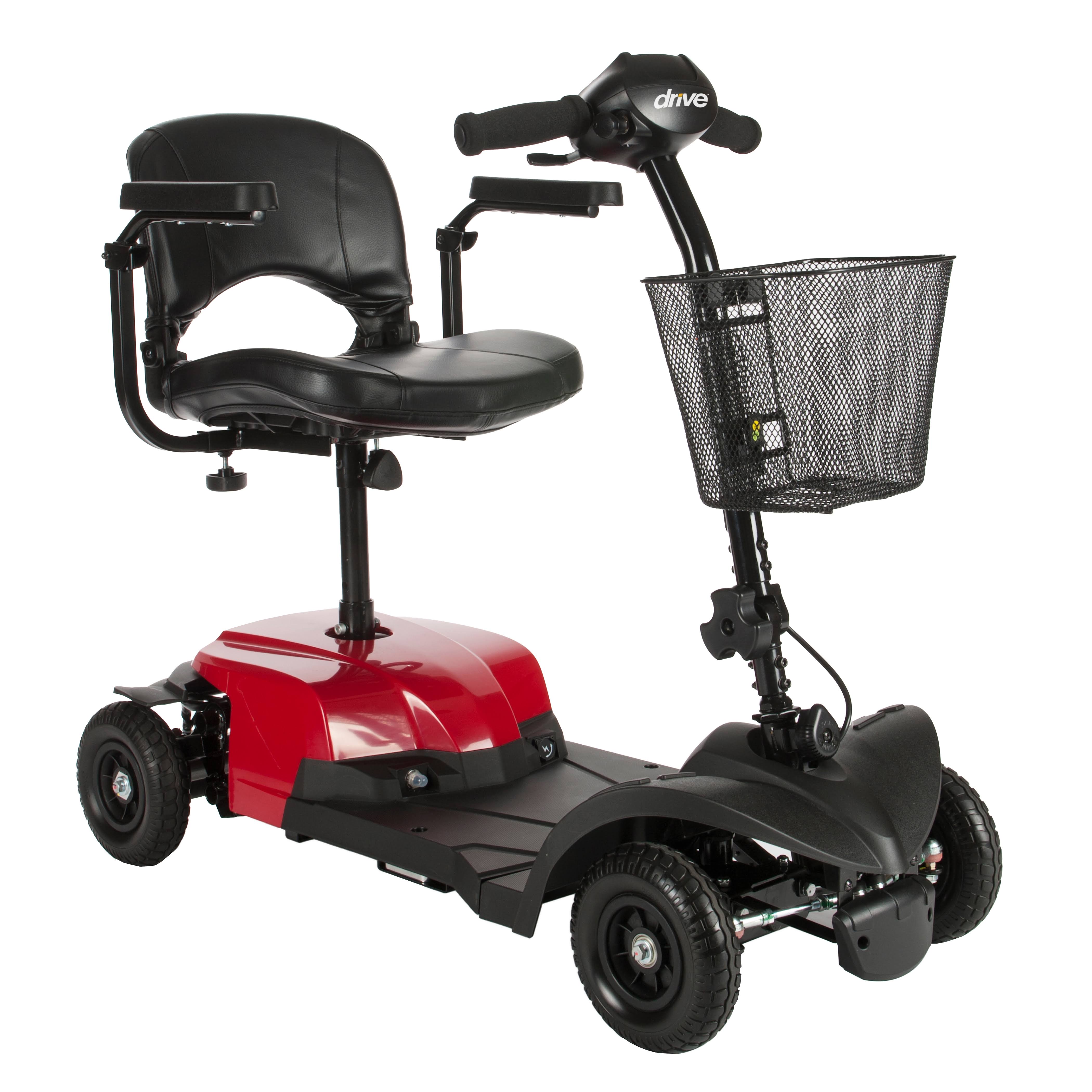 Drive Medical Bobcat X4紧凑型可移动动力踏板车，四轮，红色