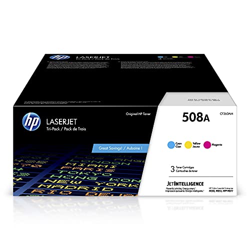 HP 原装 508A 青色、品红色、黄色碳粉盒（3 件装）|适用于 Color LaserJet Enterprise M552、M553、Color LaserJet Enterprise MFP M577 系列 | CF360AM