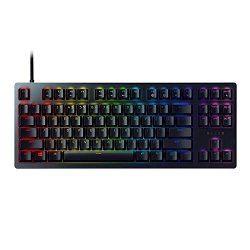 Razer Huntsman 锦标赛版 TKL Tenkeyless 游戏键盘：史上最快的键盘开关 - 线性光学开关 - Chroma RGB 灯光 - PBT 键帽 - 板载内存 - 经典黑色