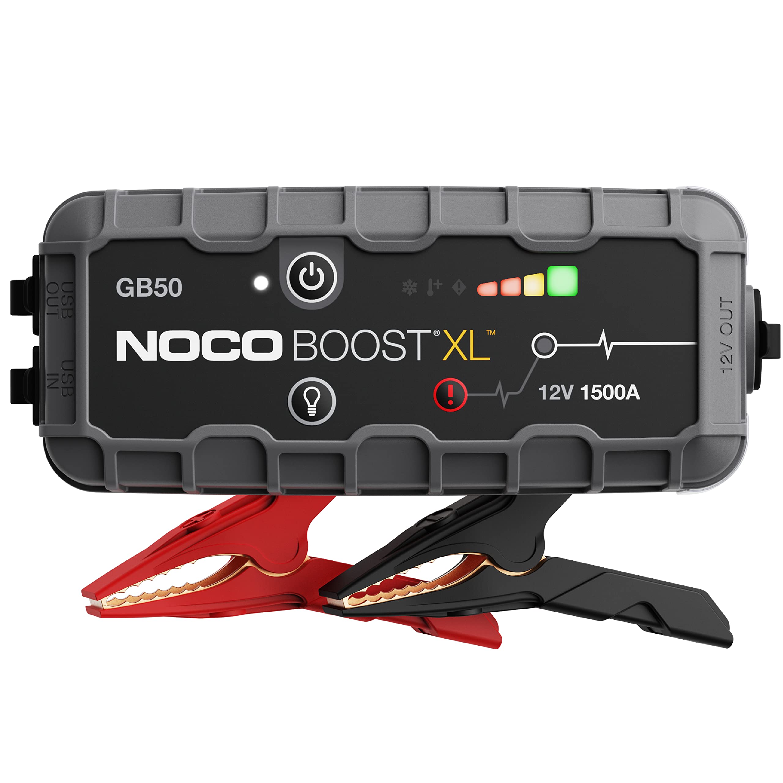 NOCO Boost XL GB50 1500 安培 12 伏超安全锂应急启动箱、汽车电池升压器包、便携式移动电源充电器以及适用于最多 7 升汽油和 4 升柴油发动机的跨接电缆