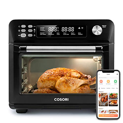 COSORI 空气炸锅烤面包机组合 26.4 夸脱，12 种功能大型台面烤箱和脱水机，可与 Alexa 配合使用，包含食谱和配件，CS100-AO，黑色