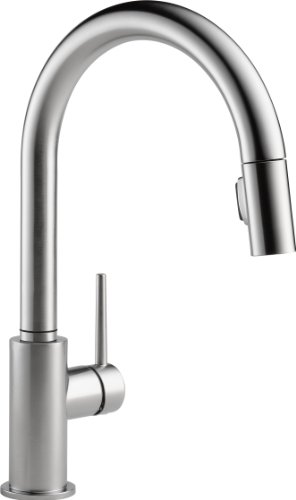 Delta Faucet Trinsic 单把手厨房水槽水龙头，带下拉式喷雾器和磁性对接喷头，北极不锈钢 91...