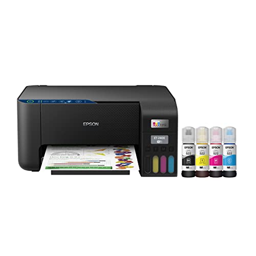 Epson EcoTank ET-2400 无线彩色一体式无墨盒 Supertank 打印机，可轻松扫描和复印，适合日常家庭打印，黑色