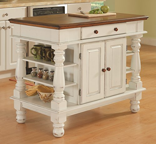Home Styles 美国白色和仿旧橡木厨房岛和凳子...