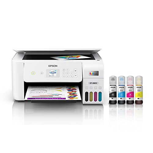 Epson Premium EcoTank 2803 系列一体式彩色喷墨无墨盒超级打印机 I 打印复印扫描 I 无线 I 移动和语音激活打印 I 打印速度高达 10 ISO ppm I 1.44 英寸彩色 LCD