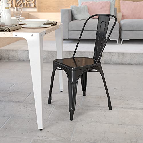 Flash Furniture 商业级 4 件装黑色金属室内外可叠放椅子...