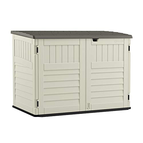 Suncast 5' x 3' 水平收纳储物棚 - 用于垃圾桶和庭院工具的天然木质户外储物空间 - 全天候树脂...
