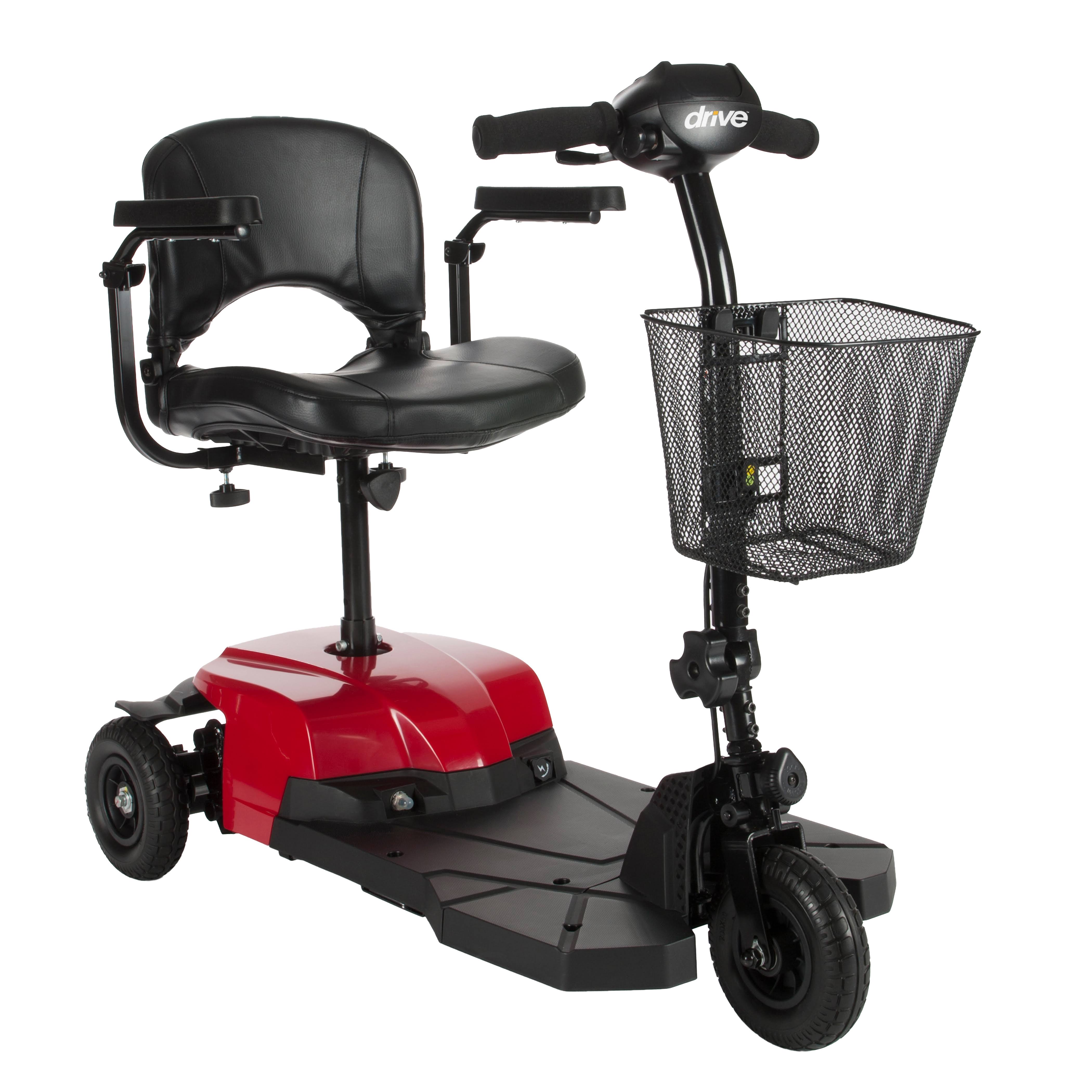 Drive Medical Bobcat X3紧凑型便携式电动踏板车，三轮，红色