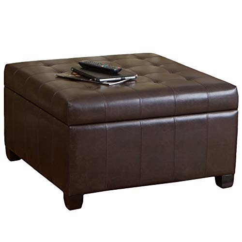Great Deal Furniture Christopher Knight Home Alexandria 粘合皮革储物脚凳，大理石纹棕色