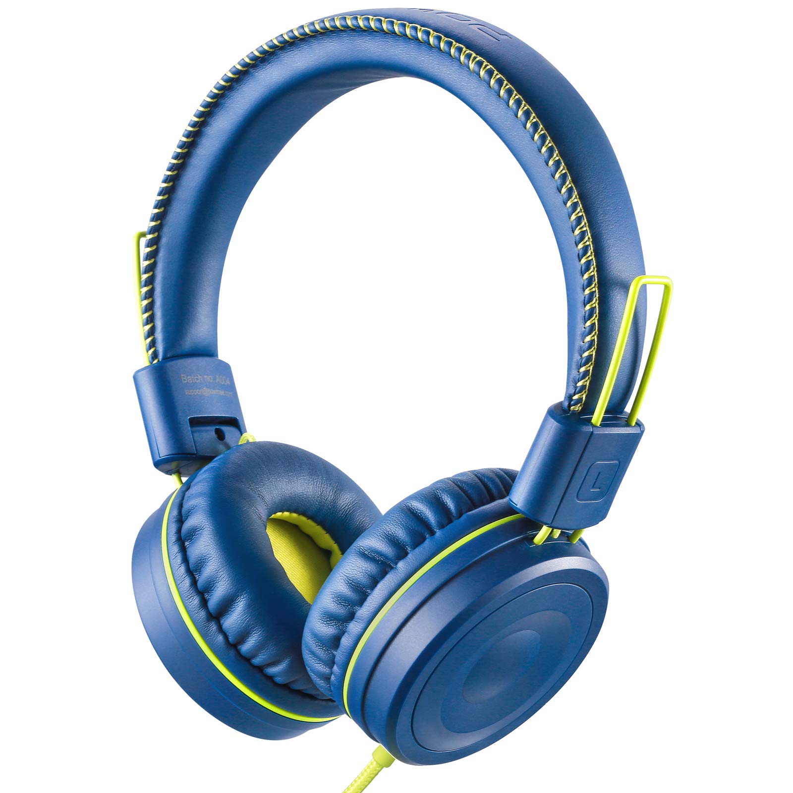 Powmee M1 儿童耳机 儿童有线耳机，可折叠可调节立体声防缠结，3.5 毫米插孔线绳儿童贴耳式耳机（蓝色）